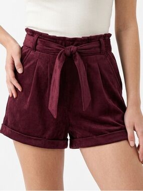 TGLA | Maroon High-Rise Faux Suede Paperbag Tie-Waist Shorts Women’s Size XS